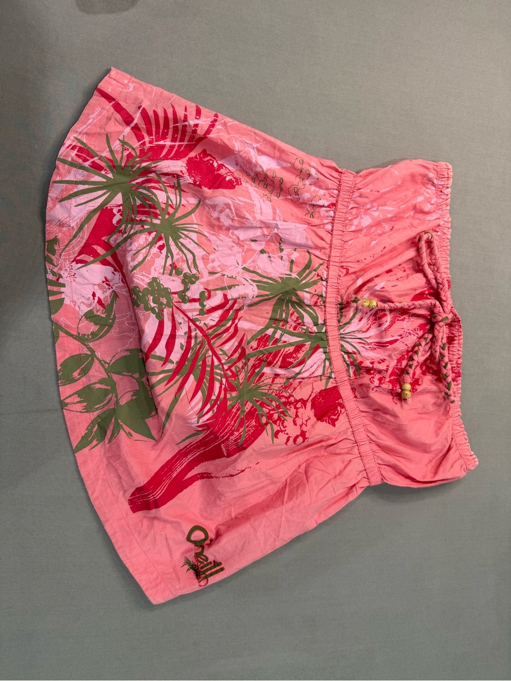 O'Neill Women's L Pink Floral Cotton Shorts Elastic Waist Drawstring Mid Rise